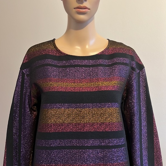 Diane Von Furstenberg Metallic Striped Long Sleeve Sweatshirt Size M - Picture 3 of 10